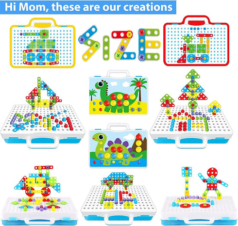 Educational Toys Building Blocks, 244 Pieces Electric Screwdriver DIY Kit for Kids Ages 4-10