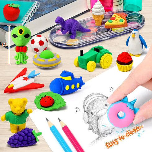 70 Pack Animal Erasers for Kids - 3D Puzzle Mini Erasers, Classroom Supplies, Bulk Desk Toys, Party Favors