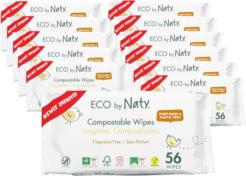 Eco by Naty Baby Wipes Unscented - 100% Compostable, Plant-Based Wipes for Babies and Newborn Sensitive Skin (672 Count)