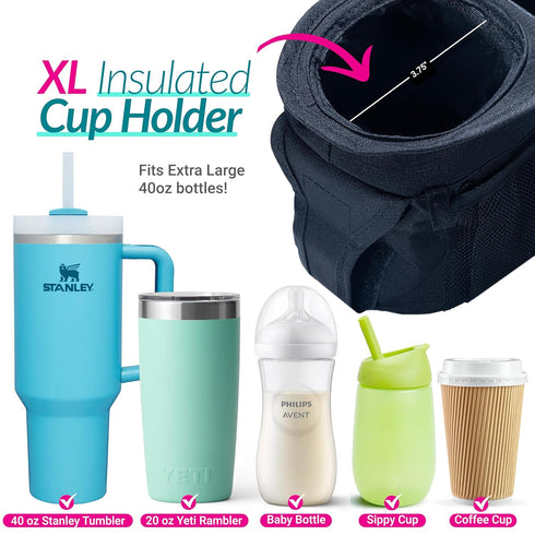 v2 Swanoo Stroller Caddy Organizer With Cup Holder, Non Slip Straps Bag for Phone, Pet Stroller Accessories, Universal
