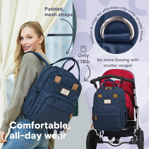 Backpack-Multifunction RUVALINO Diaper Bag Baby Travel Bag with Changing pad, Insulated Bottle Holders & Pacifier Case