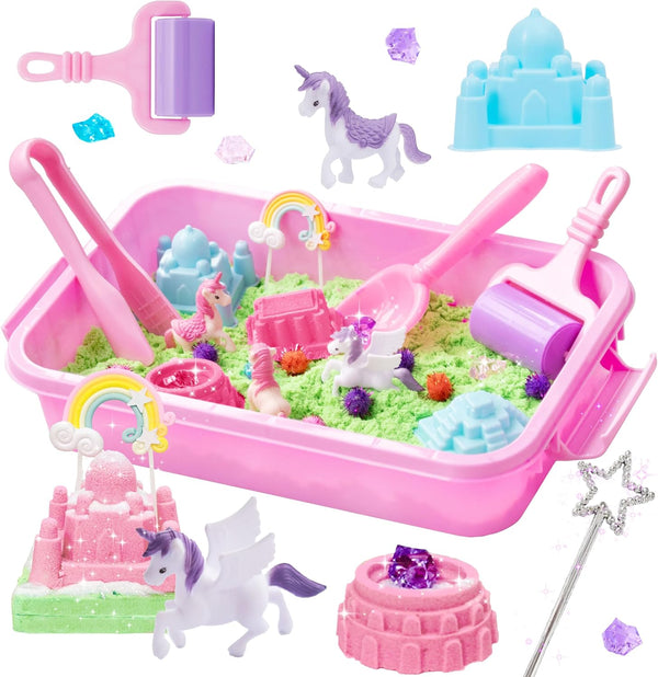 Unicorn Sensory bin, Unicorn Toy for Kids,Castle Moulds, Sand Art kit for