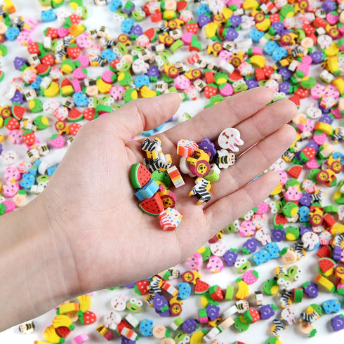 300 PCS Mini Animal Fruit Erasers, Tiny Novelty Pencil Assortment for Kids Party Favors and School Rewards