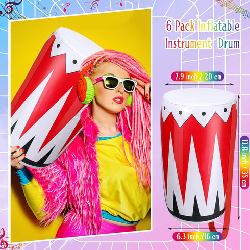 6 Pack Inflatable Instrument Toys - Drum Music Instruments Party Props Decorations for 80s 90s Rock and Roll Parties