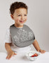 Pack 1 modern-twist Bucket-Bib Silicone Baby Bib, No BPAs, Flexible, Dishwasher Safe Bib, Puppy Love, Gray