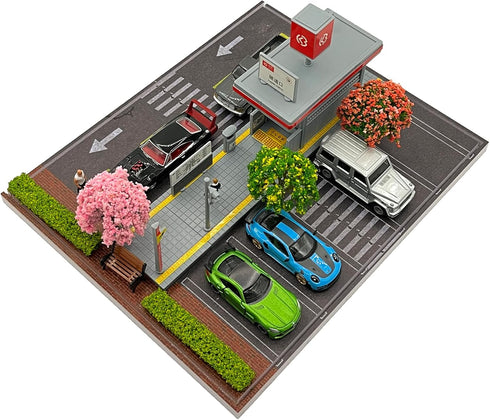 1/64 Scale Car Model Display Case, Hot Wheels Diorama Display Park with LED Lights (Includes 6 Parking Spaces)