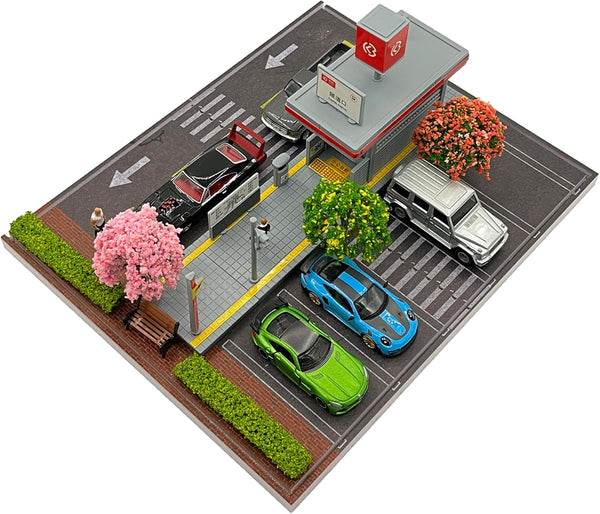 1/64 Scale Car Model Display Case, Hot Wheels Diorama Display Park with LED Lights (Includes 6 Parking Spaces)