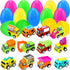 Giaueoa 12 Pcs Prefilled Easter Eggs with Pull-Back Engineering Vehicles Plastic Easter Eggs