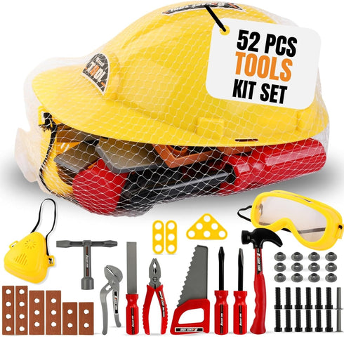 Kids Handyman Tools Toy Set - 52 PCS Mechanic Pretend Play Construction Playset for Toddlers