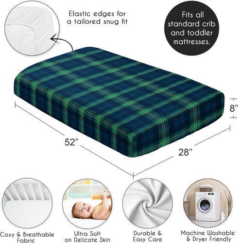 Sweet Jojo Designs Fitted Baby Crib Sheets (Green Gingham Plaid) for Boys or Girls, Infant Nursery, Toddler Room