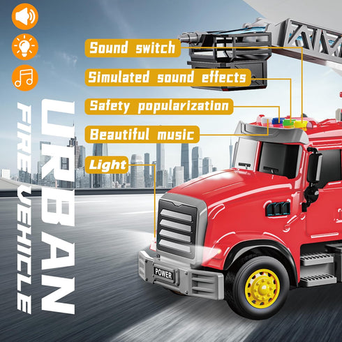 i diy 2pcs 3-5 Fire Truck Toy with Sound & Light - Firefighter & Water Sprinkler with Water Tank - Friction Powered Toy