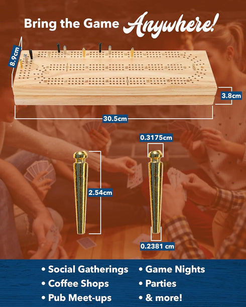 Set, 3 2-3 9 WE Games Wooden Cribbage Board Game Continuous Track for Players, Travel Cribbage Board with Card Storage