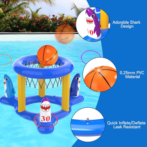 Pool Floats Toys Games Set, 2-in-1 Floating Pool Basketball Hoops & Pool Ring Toss Game for Kids Ages 8-12