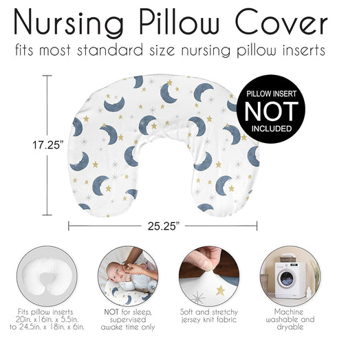 Sweet Jojo Designs Moon and Star Nursing Pillow Cover Breastfeeding Pillowcase for Newborn Infant Bottle Breast Feeding