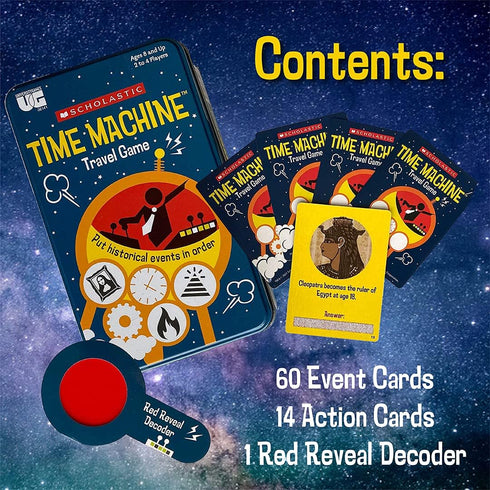 University Games Scholastic Time Machine History Travel Card Game in a Tin for Kids - 2 to 4 Players Ages 8 Up