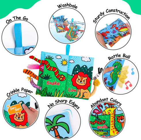 2 PCS Soft Cloth Baby Books 0-6 Months High Contrast Sensory Baby Toys 6 to 12 Months Crinkle Touch Feel Teething Carseat 9 18 Month Travel Essentials Tummy Time Infant 0-3 Months Newborn Shower Gift
