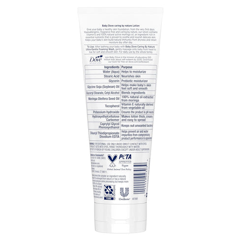 Baby Dove Hypoallergenic Lotion Caring By Nature 2 Count Build a Healthy Foundation for Your Baby's Skin Contains Vitamin E and 100% Natural Moringa Oil 13.5 fl oz