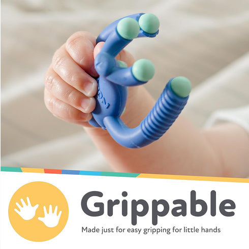 Nuby Geo Zoos Massaging Teether - Baby Teething Toy - Soft Easy Grip for 3+ Months - Blue Gorilla