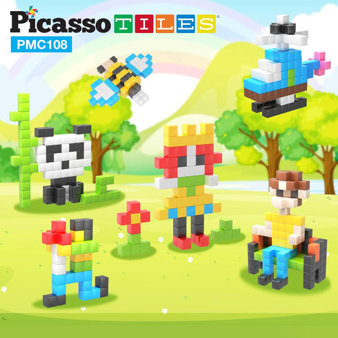 Picasso Cubes 1” Magnetic Puzzle Cubes, 108 Piece Building Block Set for Early Education STEM Learning