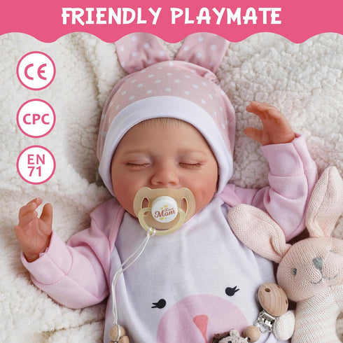BABESIDE 20-Inch Lifelike Reborn Baby Doll - Realistic Newborn Full Body Vinyl Sleeping Baby Girl with Toy Accessories