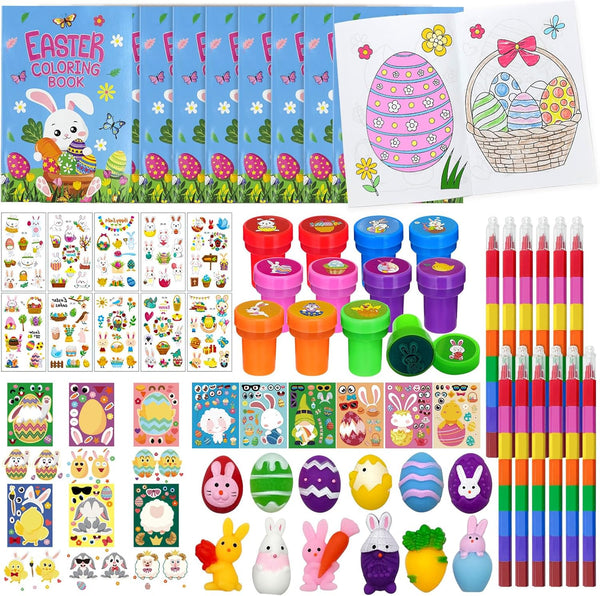 Cinrobiye 72 Pcs Easter Party Favors Set Easter Basket Stuffers with Coloring