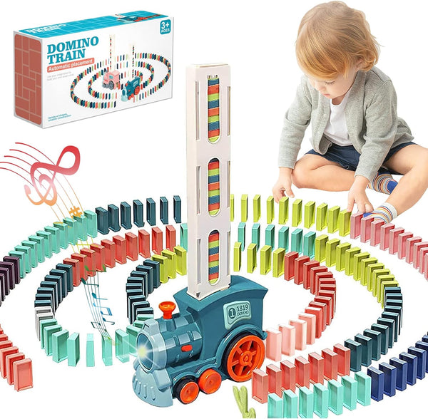 Domino Train Toy Set for Kids, Automatic Dominoes Blocks Building and Stacking