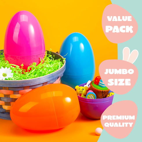 24 6 Inches JOYIN Pcs Large Plastic Easter Eggs, Colorful Jumbo Eggs Fillable for Easter Themed Hunt Basket Stuffers