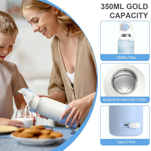 Travel,12.5oz Formula,Breastmilk,Water,3 Portable Bottle Warmer for Cordless Baby Milk Warmer on The go for Mins Fast