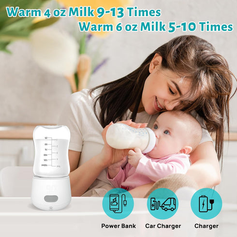 MUMBEE 4 Settings Portable Bottle Warmer for Travel with Fast Heat & Burn Protection, Leak-Proof & Safe Rechargeable