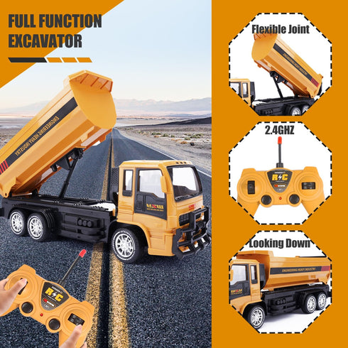 2.4GHz 45 2 3 4 5 6 7 8 Jiakora Remote Control Dump Truck for Kids, RC Construction Vehicle with LED Lights, Dumping