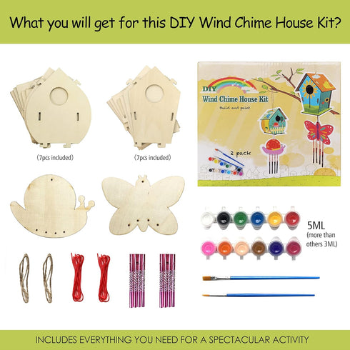 HOME COMPOSER 4 Pack 8-12 4-6 6-8 DIY Bird House Wind Chime Kits for Children to Build and Paint, Wooden Arts
