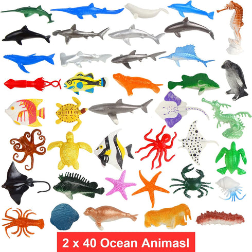 80 Pieces Sea Creatures Toys for Kids, Assorted Vinyl Plastic Ocean Animals for Party Favors and Educational Goodie Bags