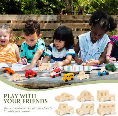 Lenwen 48 Pcs Wood DIY Car Toys, Unfinished Wooden Cars for Party, Craft Projects for Students and Kids