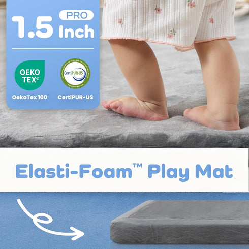 1.5" Tummy 50"x 50" Thick Baby Play Mat for Floor Time, Pro Soft Baby Activity Playmats Playroom, Easy Care