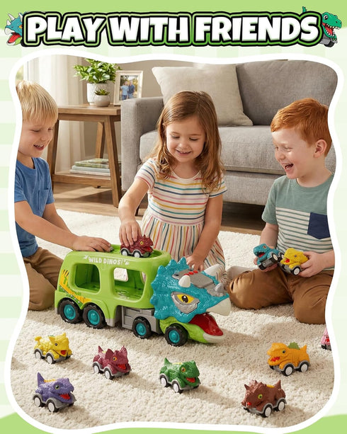 Cozycharm 8PCS Set Dinosaur Pull Back Cars for Kids Toddlers, Mini Racing Vehicles Toys Party Favors, Goodie Bag