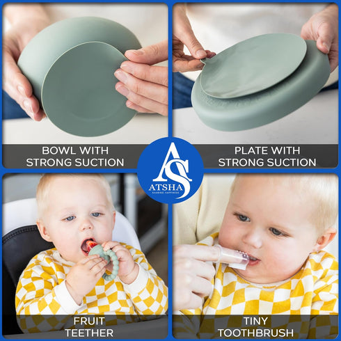 ATSHA Set 19 3 Set Silicone Baby Feeding - Pcs Baby Led Weaning Supplies, Suction Plate and Bowl, Sippy Cup, of Forks