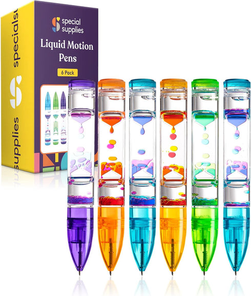 Special Supplies Liquid Motion Bubbler Pens, 6-Pack Colorful Hourglass Timer for Sensory Play