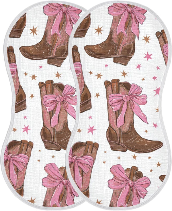 Mazeann Western Cowgirl Boots Star Burp Cloths Baby Boys Girls Absorbent Soft Cotton