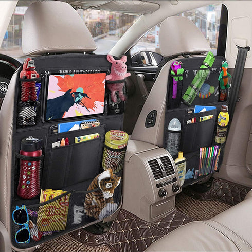 Car Backseat Organizer with 10" Table Holder, 9 Storage Pockets, Seat Back Protectors for Kids, Travel Accessories, 2