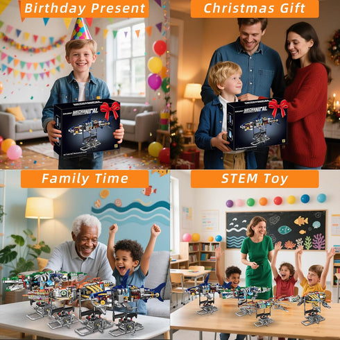 Set Set 8-14, Enthusiasts631PCS Mechanical Shark Building with Lights, Rotatable Link Components & Display Stand, STEM