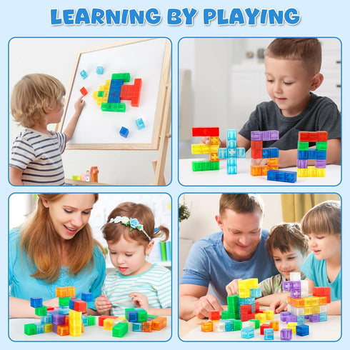 TENYEAH 56 3+ PCS Magnetic Blocks, Transparent Magnet Building Blocks for Toddlers, Preschool Educational Construction