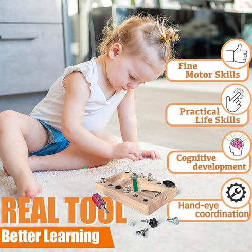 Montessori Screwdriver Board Set, 17 Pcs & 12 Holes Fine Motor Skills Educational Wooden STEM Toys