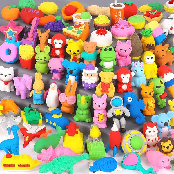 70 Pack Animal Erasers for Kids - 3D Puzzle Mini Erasers, Classroom Supplies, Bulk Desk Toys, Party Favors