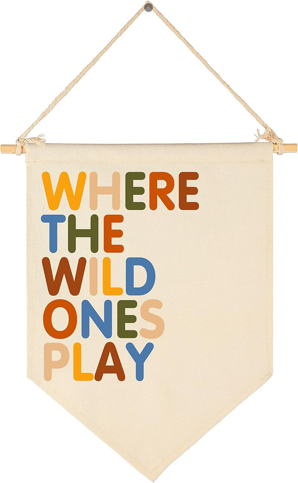 FYSIA Where The Wild Ones Play-Canvas Hanging Pennant Flag Banner Wall Sign Decor