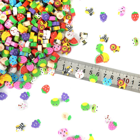 300 PCS Mini Animal Fruit Erasers, Tiny Novelty Pencil Assortment for Kids Party Favors and School Rewards