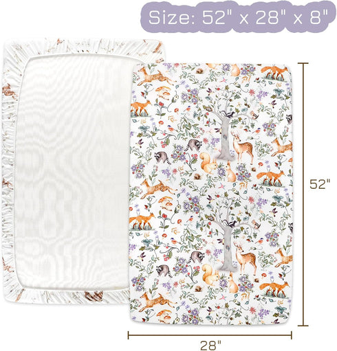 2 Pack, 28"x 52" Fitted Crib Sheet Crib Sheets for Boys & Girls, Super Soft Breathable Toddler Bed Sheets for Standard