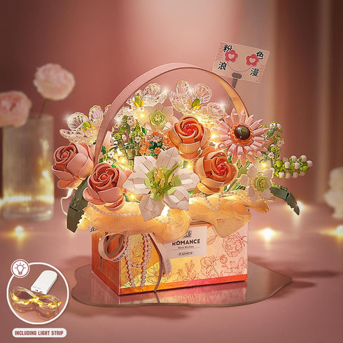 MEIEST Set,Simulation Flower Bouquet Building Blocks Model Artificial Rose Handheld Gift Box,Bonsai Plant Building