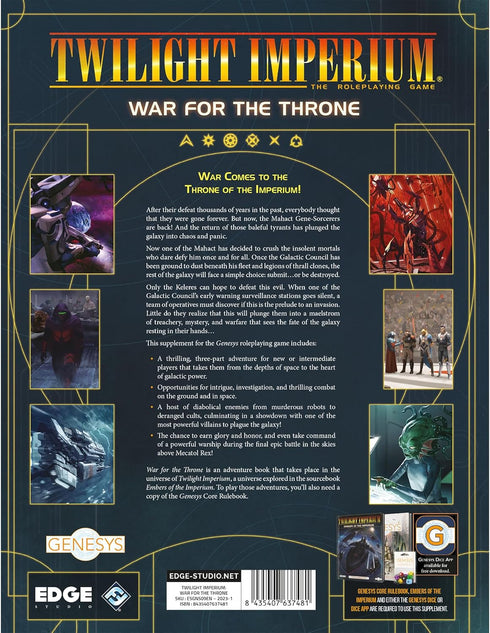 Genesys Roleplaying Game War for The Throne SOURCEBOOK - Epic Space Adventure for Kids & Adults