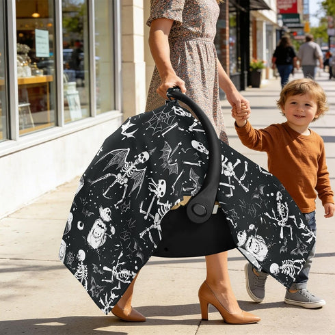 Dalzium Halloween Skeletons Car Seat Cover Baby, Carseat Canopy Cover for Girl Boy, Breathable Baby Carrier Cover