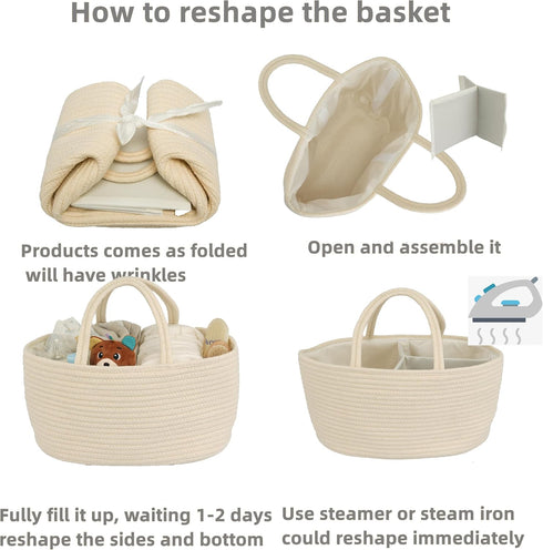 JUNBOLE Diaper Caddy Organizer Cotton Rope Baby Basket Nursery Storage and Portable Tote Bag for Car Ideal Baby Shower